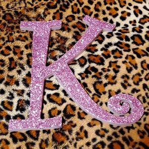 Wall Hanging Wooden Glitter Monogram Fancy Curlz Letter "K"